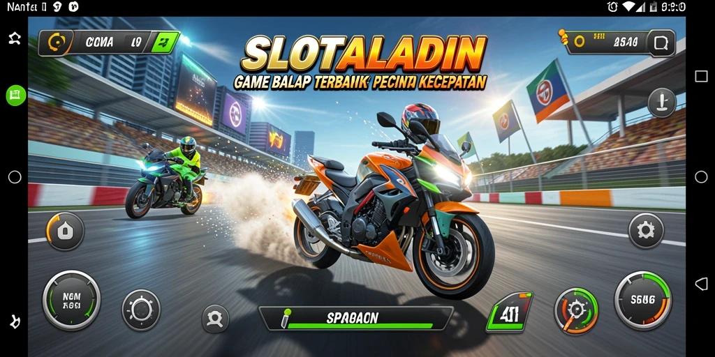 Gameplay balap motor yang intens dan mendebarkan di SLOTALADIN.