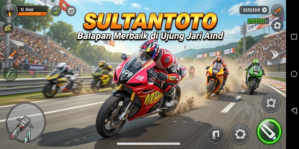 Screenshot menunjukkan aksi balap motor yang mendebarkan.