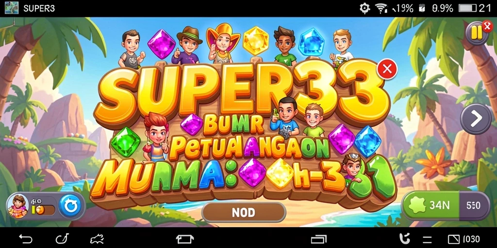 Tangkapan layar gameplay SUPER33 dengan item colorful dalam permainan Match-3.