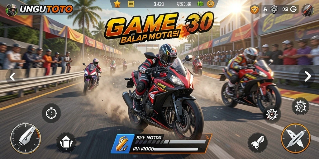Tampilan gameplay menegangkan di UNGUTOTO dengan aksi balap motor.